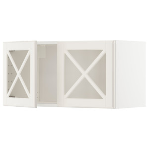METOD Wall cabinet w 2 glass dr/crossbar., white/Bodbyn off-white, 80x40 cm