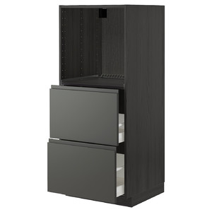 METOD / MAXIMERA High cabinet w 2 drawers for oven, black/Voxtorp dark grey, 60x60x140 cm