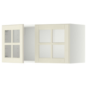 METOD Wall cabinet with 2 glass doors, white/Bodbyn off-white, 80x40 cm
