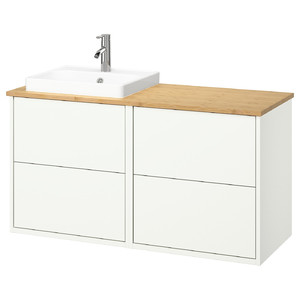 HAVBÄCK / ORRSJÖN Wash-stand/wash-basin/tap, white/bamboo, 122x49x71 cm