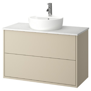 HAVBÄCK / TÖRNVIKEN Wash-stnd w drawers/wash-basin/tap, beige/white marble effect, 102x49x79 cm