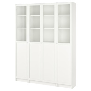 BILLY / OXBERG Bookcase comb w panel/glass doors, white, 160x202 cm