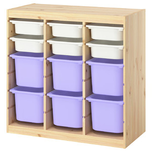 TROFAST Storage combination with boxes, room divider light white stained pine/white lilac, 93x44x91 cm