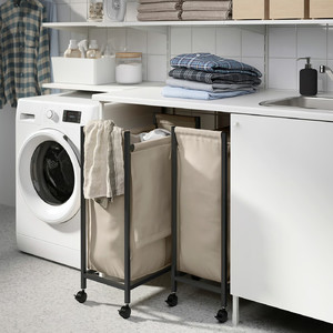 ENHET Laundry bag with castors, anthracite, 80 l