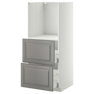 METOD High cabinet w 2 drawers for oven, white, Lerhyttan black stained, 60x60x140 cm