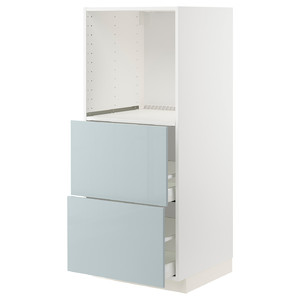 METOD / MAXIMERA High cabinet w 2 drawers for oven, white/Kallarp light grey-blue, 60x60x140 cm