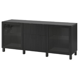 BESTÅ Storage combination with drawers, black-brown Lappviken, Sindvik/Stubbarp black-brown clear glass, 180x42x74 cm