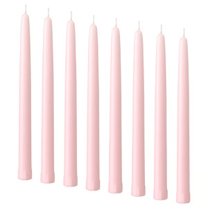 KLOKHET Unscented taper candle, light pink, 25 cm
