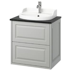 TÄNNFORSEN / RUTSJÖN Wash-stnd w drawers/wash-basin/tap, light grey/black marble effect, 62x49x76 cm