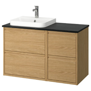 ÄNGSJÖN / BACKSJÖN Wash-stand/wash-basin/tap, oak effect/black marble effect, 102x49x71 cm