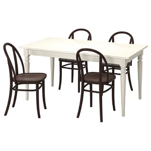 INGATORP / SKOGSBO Table and 4 chairs, white white/dark brown, 155/215 cm