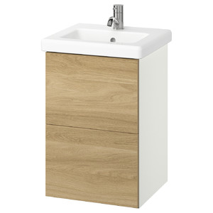ENHET / TVÄLLEN Wash-stnd w drawers/wash-basin/tap, white/oak effect, 44x43x65 cm