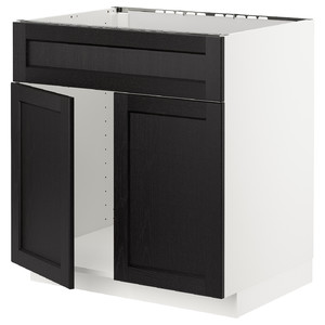 METOD Base cabinet f sink w 2 doors/front, white/Lerhyttan black stained, 80x60 cm