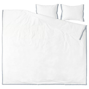 TÅTELSMYGARE Duvet cover and 2 pillowcases, white/blue, 200x200/50x60 cm