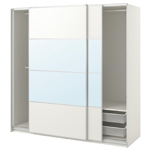 PAX / MEHAMN/AULI Wardrobe with sliding doors, white double sided/white mirror glass, 200x66x201 cm