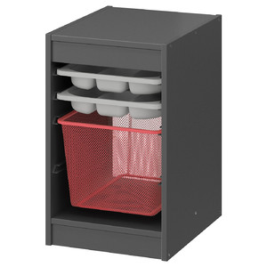 TROFAST Storage combination with box/trays, grey grey/light red, 34x44x56 cm
