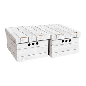 Decorative Storage Box A4, white wood effect, 2-pack