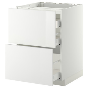 METOD / MAXIMERA Base cab f hob/2 fronts/3 drawers, white, Ringhult white, 60x60 cm