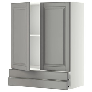 METOD / MAXIMERA Wall cabinet w 2 doors/2 drawers, white/Bodbyn grey, 80x100 cm