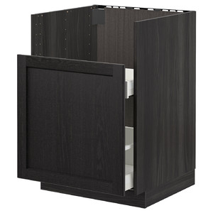 METOD Base cabinet for BREDSJÖN snk/1 frnt/2 drws, black/Lerhyttan black stained, 60x60 cm