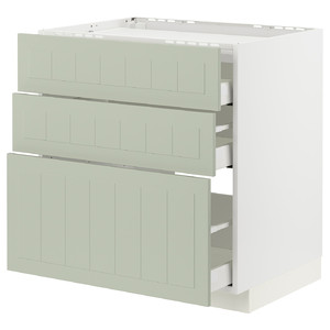 METOD / MAXIMERA Base cab f hob/3 fronts/3 drawers, white/Stensund light green, 80x60 cm