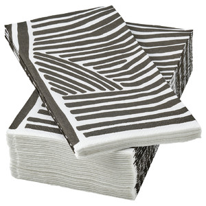 NÄBBFISK Paper napkin, patterned white/black, 38x38 cm, 30 pack