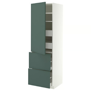 METOD/MAXIMERA Hi cab w shlvs/4 drawers/dr/2 frnts, white/Aspudden dark grey-green, 60x60x200 cm
