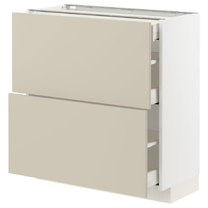 METOD / MAXIMERA Base cab with 2 fronts/3 drawers, white/Havstorp beige, 80x37 cm
