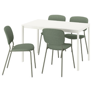VIHALS / VIHALS Table and 4 chairs, white/green Tibbleby grey-green, 84/120x74 cm