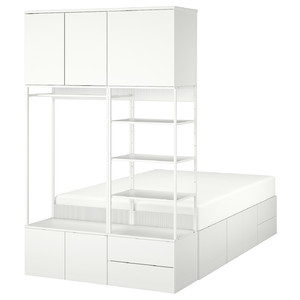 PLATSA Bed frame with 8 door+4 drawers, white/Fonnes, 142x244x223 cm