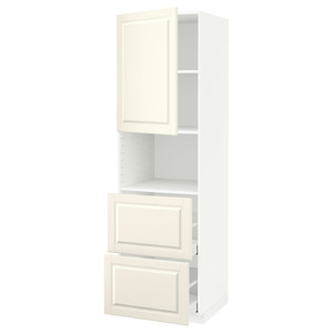 METOD / MAXIMERA Hi cab f micro w door/2 drawers, white/Bodbyn off-white, 60x60x200 cm