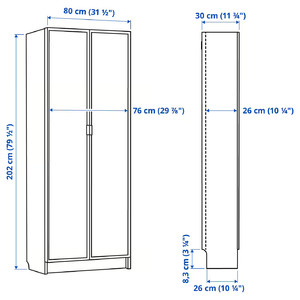 BILLY / HÖGBO Bookcase with glass doors, white, 80x30x202 cm