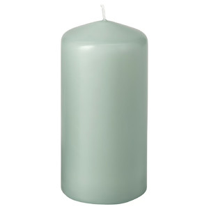 DAGLIGEN Unscented pillar candle, light grey-green, 14 cm 40 hr