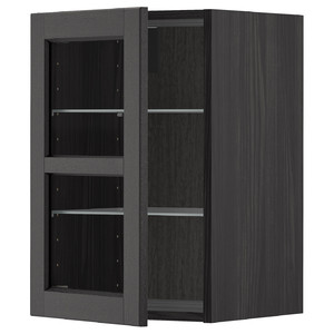 METOD Wall cabinet w shelves/glass door, black/Lerhyttan black stained, 40x60 cm