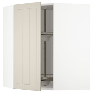 METOD Corner wall cabinet with carousel, white/Stensund beige, 68x80 cm