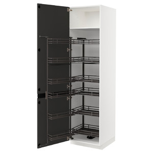 METOD High cabinet with pull-out larder, white/Upplöv matt anthracite, 60x60x220 cm