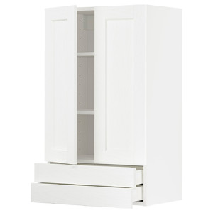 METOD / MAXIMERA Wall cabinet w 2 doors/2 drawers, white Enköping/white wood effect, 60x100 cm