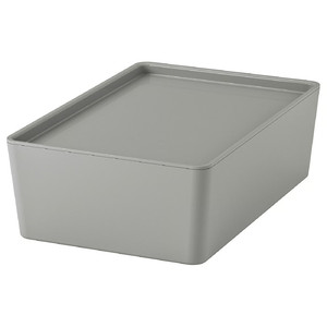KUGGIS Box with lid, light grey, 18x26x8 cm