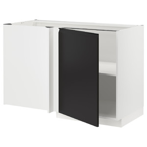 METOD Corner base cabinet with shelf, white/Upplöv matt anthracite, 128x68 cm