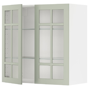 METOD Wall cabinet w shelves/2 glass drs, white/Stensund light green, 80x80 cm