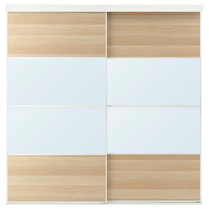 SKYTTA / MEHAMN/AULI Sliding door combination, white/white stained oak effect mirror glass, 202x205 cm