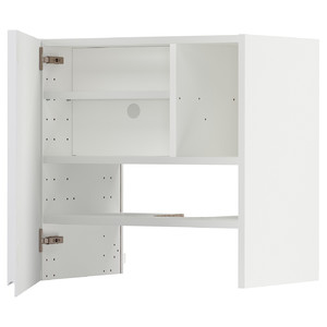 METOD Wall cb f extr hood w shlf/door, white/Voxtorp high-gloss/white, 60x60 cm