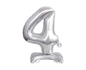 Foil Balloon Number 4 Standing, silver, 38cm