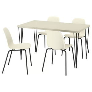 SKÅLSTA Table and 4 chairs, light grey-beige hairpin black-grey/plastic beige tubular metal/black-grey, 140x80 cm