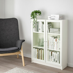 BILLY / OXBERG Bookcase with glass-doors, white, 80x30x106 cm
