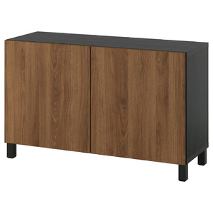 BESTÅ Storage combination with doors, black-brown/Lappviken/Stubbarp walnut effect, 120x42x74 cm