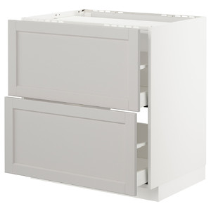 METOD / MAXIMERA Base cab f hob/2 fronts/2 drawers, white/Lerhyttan light grey, 80x60 cm