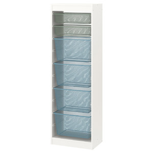 TROFAST Storage combination with boxes, white light green-grey/grey-blue, 46x30x145 cm