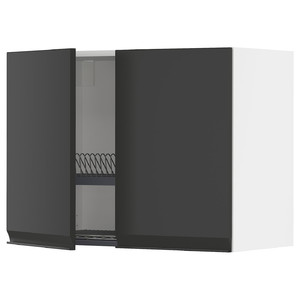 METOD Wall cabinet w dish drainer/2 doors, white/Upplöv matt anthracite, 80x60 cm