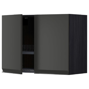 METOD Wall cabinet w dish drainer/2 doors, black/Upplöv matt anthracite, 80x60 cm